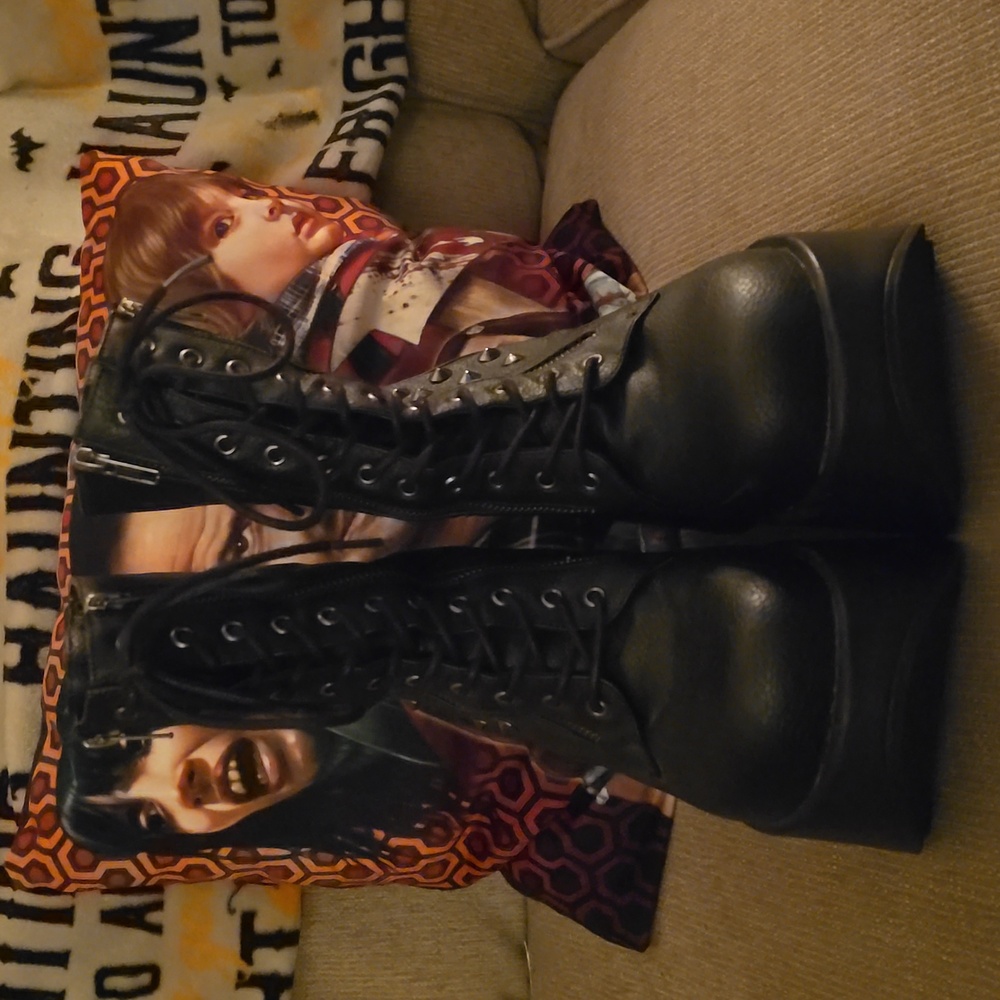 Black Studded Platform Boots Demonia - image 2